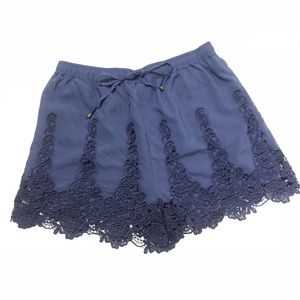 Anthro Elevenses Blue Filigree Lace Shorts